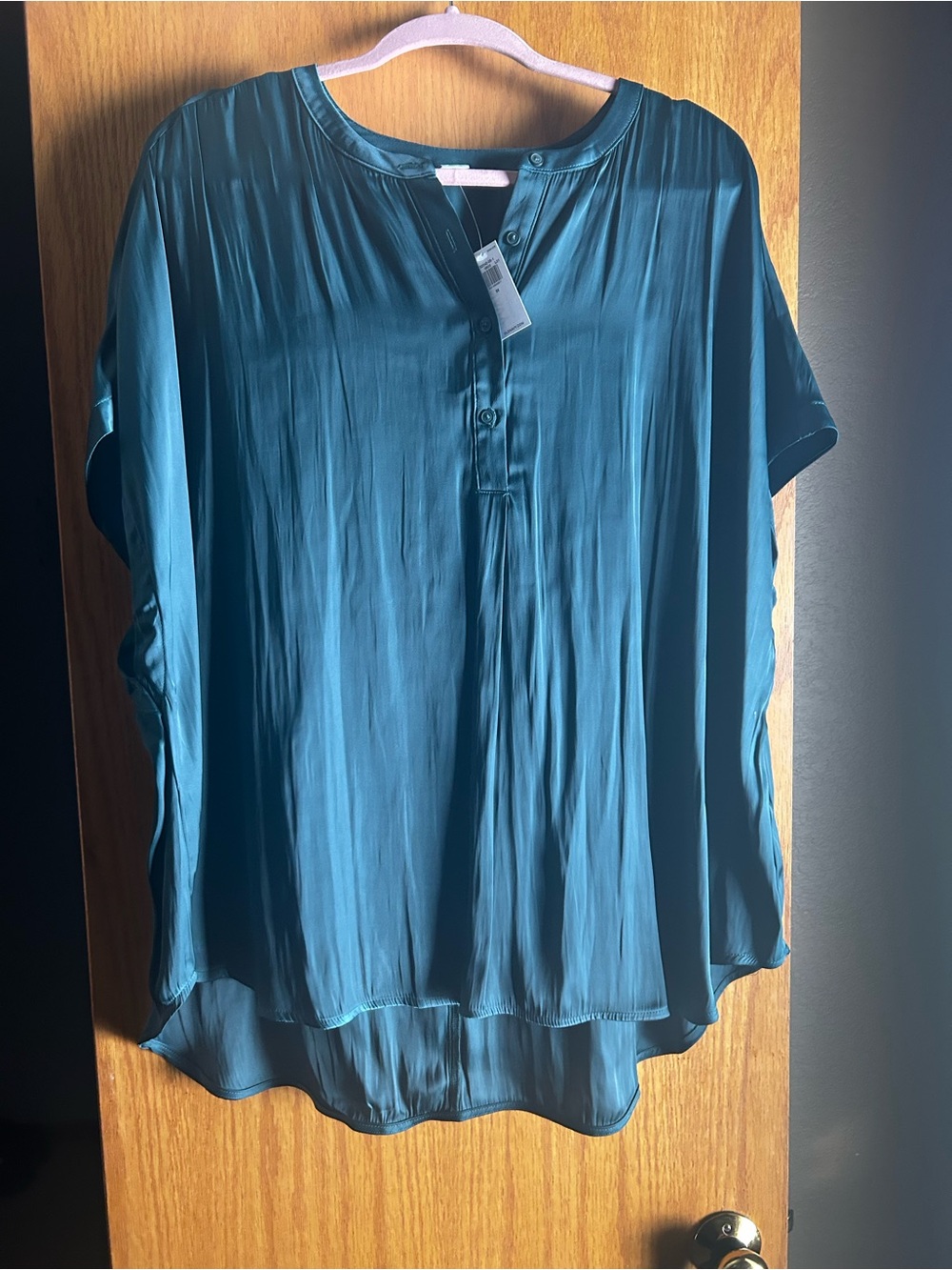 Old Navy Teal Short-Sleeve Satin Blouse